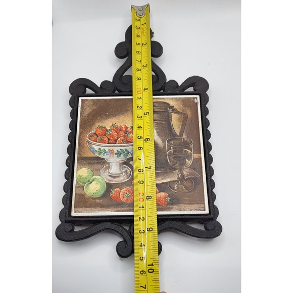 Enesco Cast Iron Trivet Tile Japan Green Apples Strawberries 10 in. County - Picture 4 of 9
